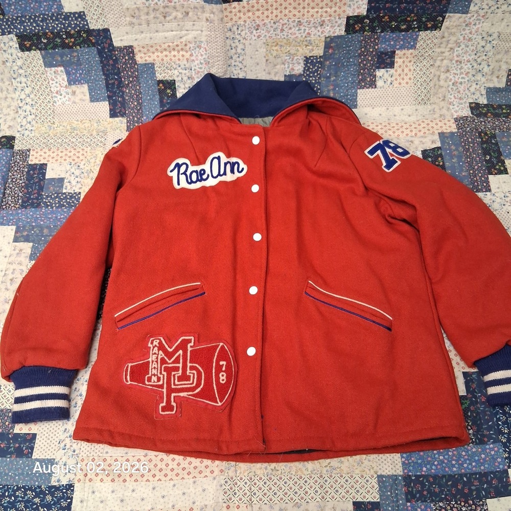 True Vintage 1978 Admiral Sportswear Patriots Cheerleader Wool Stadium Coat Red